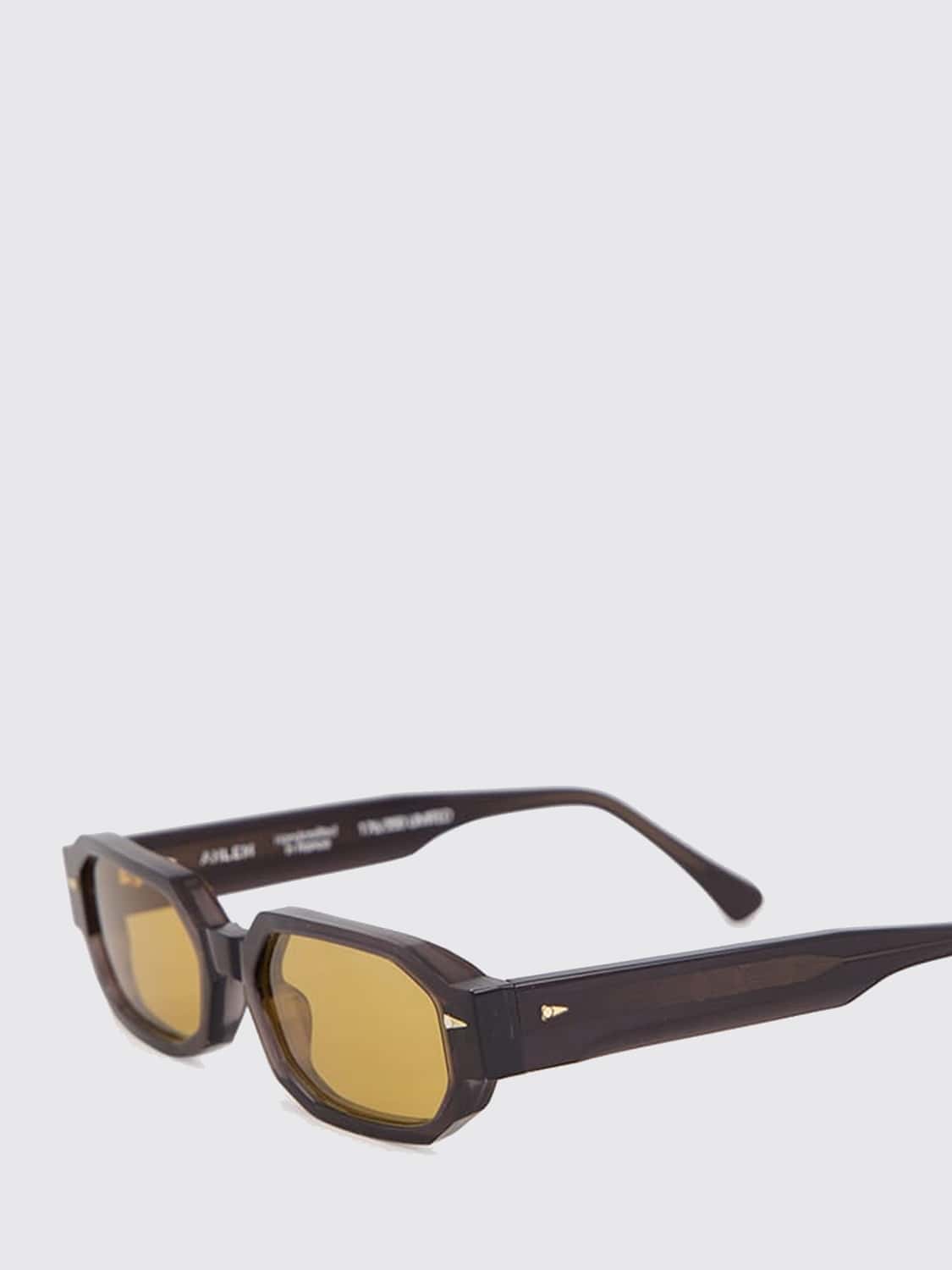 AHLEM SUNGLASSES: Jules Rectangular Acetate Sunglasses Ahlem with 22k Gold-Plated Details, Yellow - Img 3