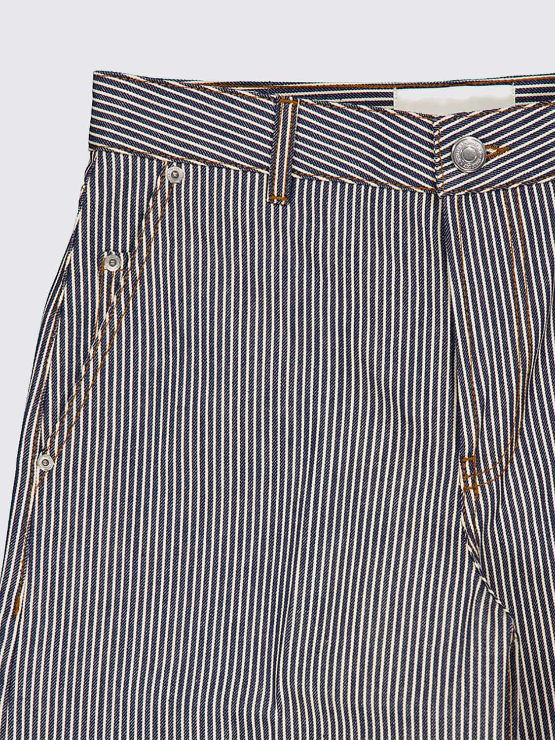 AMI PARIS ジーンズ: Ami Paris ミッドライズコットンデニムのストライプバギージーンズ, ブルー - Img 4