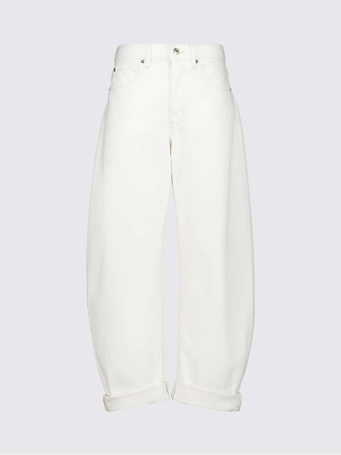 FRAME JEANS: Frame The Bubble Baggy Jeans in Wide-Leg, Mid-Rise Cotton Denim, White - Img 2