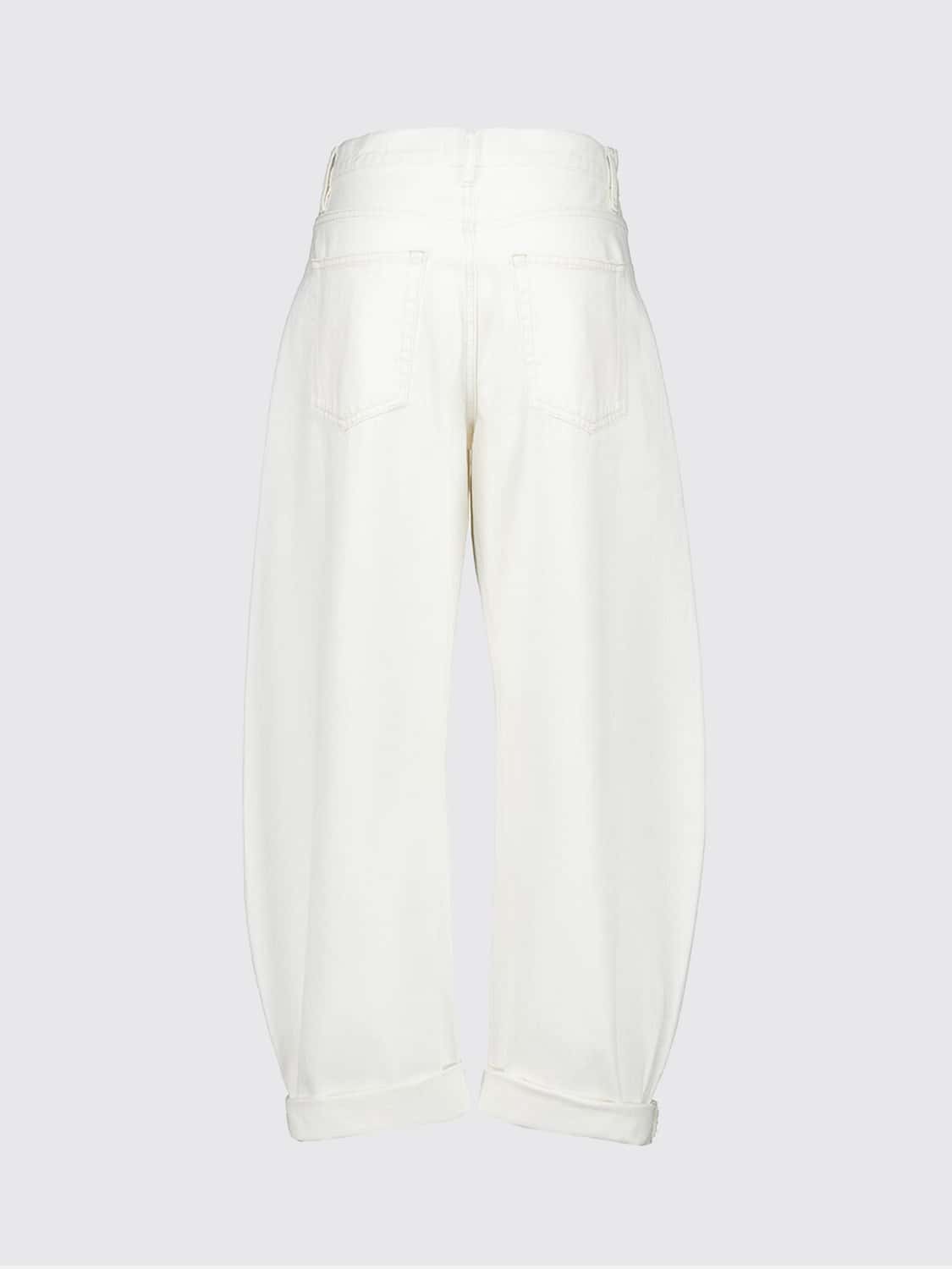 FRAME JEANS: Frame The Bubble Baggy Jeans in Wide-Leg, Mid-Rise Cotton Denim, White - Img 3