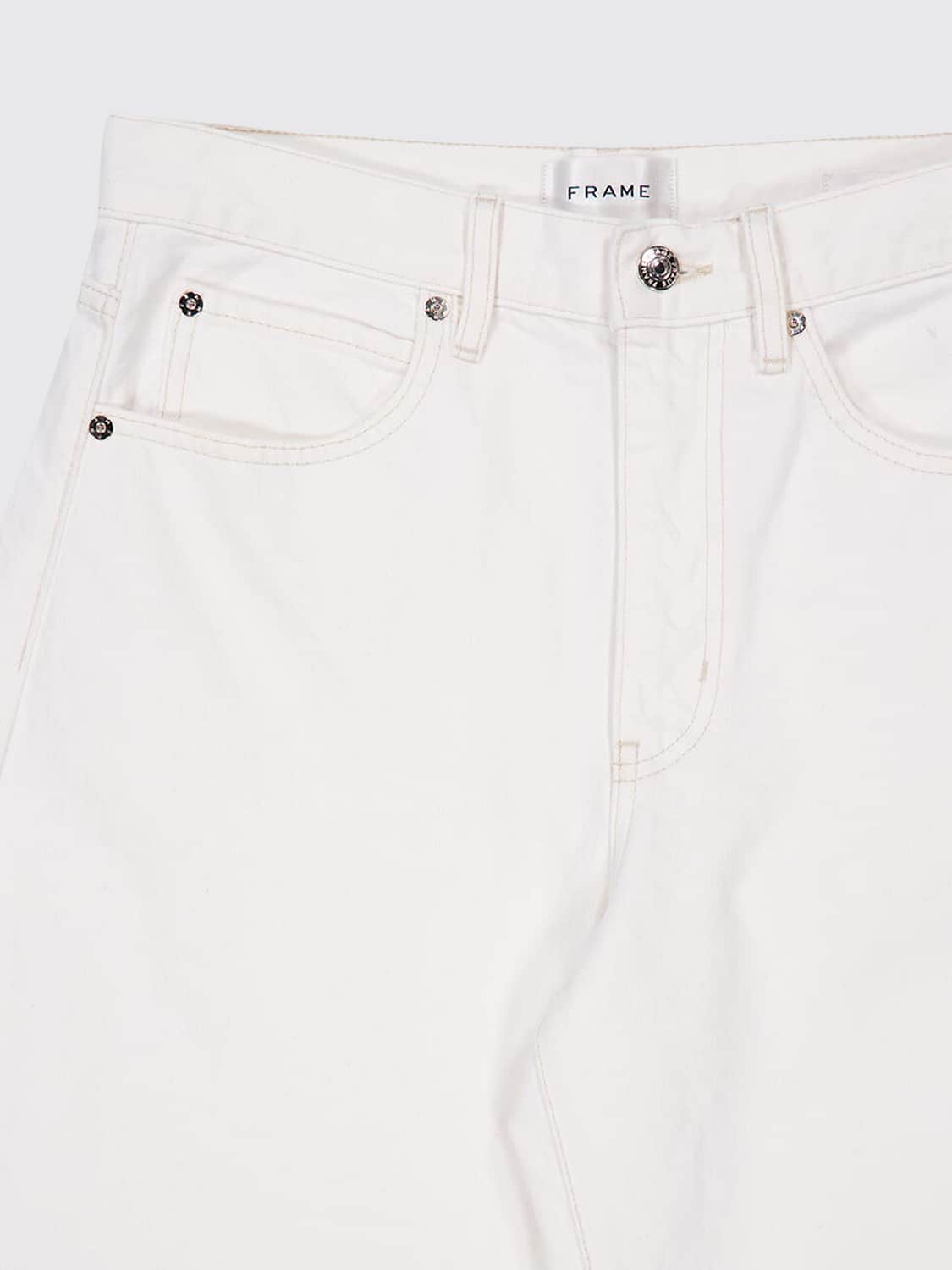 FRAME JEANS: Frame The Bubble Baggy Jeans in Wide-Leg, Mid-Rise Cotton Denim, White - Img 4