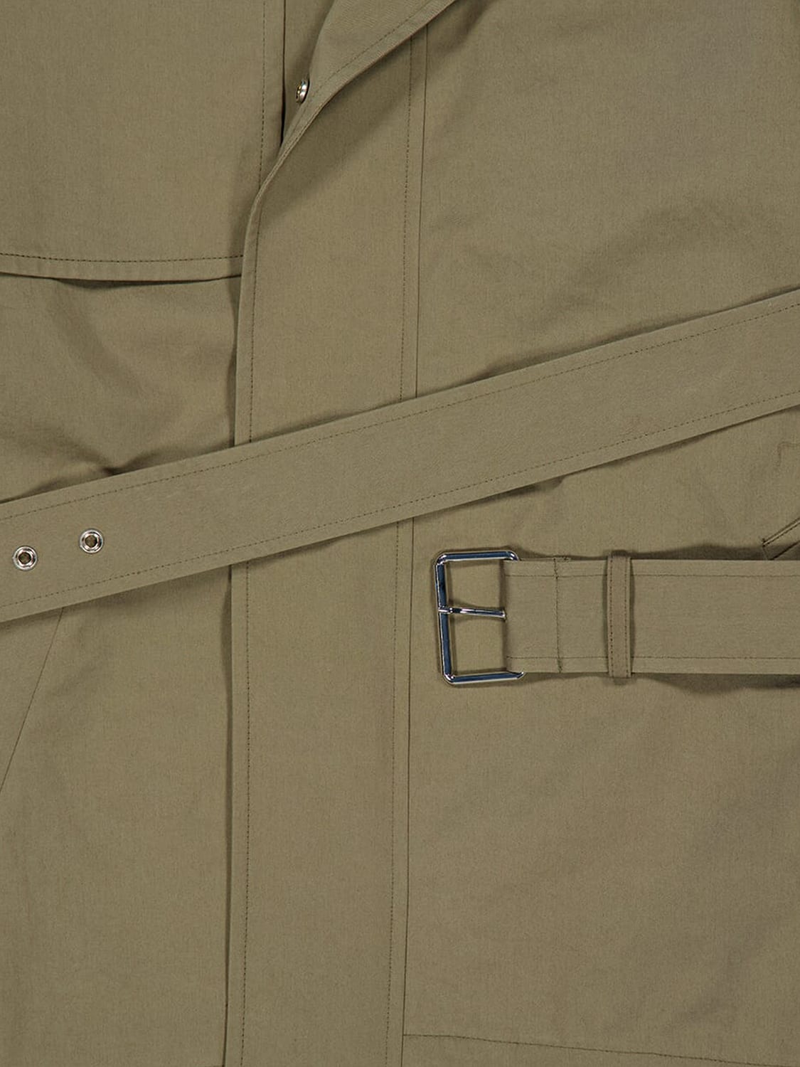 FRAME JACKET: Frame Cropped Cotton Trench Coat with High Neck and Adjustable Waist Belt, Military - Img 5