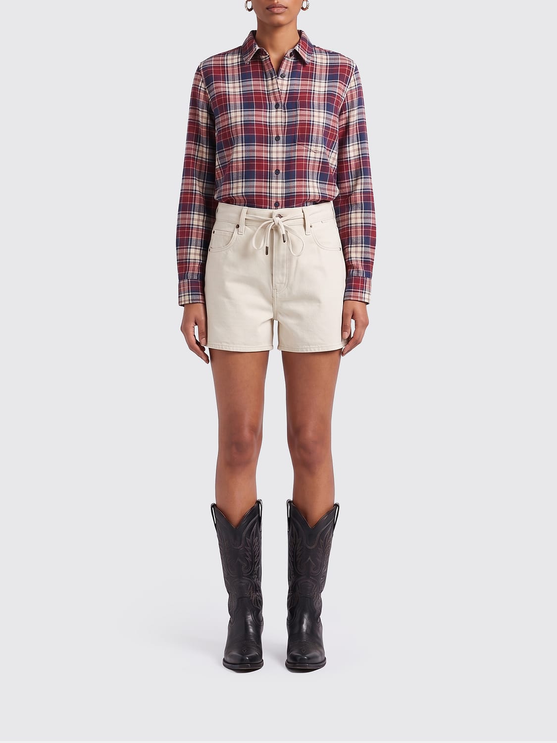 FRAME SHORTS: FRAME High-Waisted Cotton and Linen Blend Shorts with Drawstring and Five Pockets, Beige - Img 1