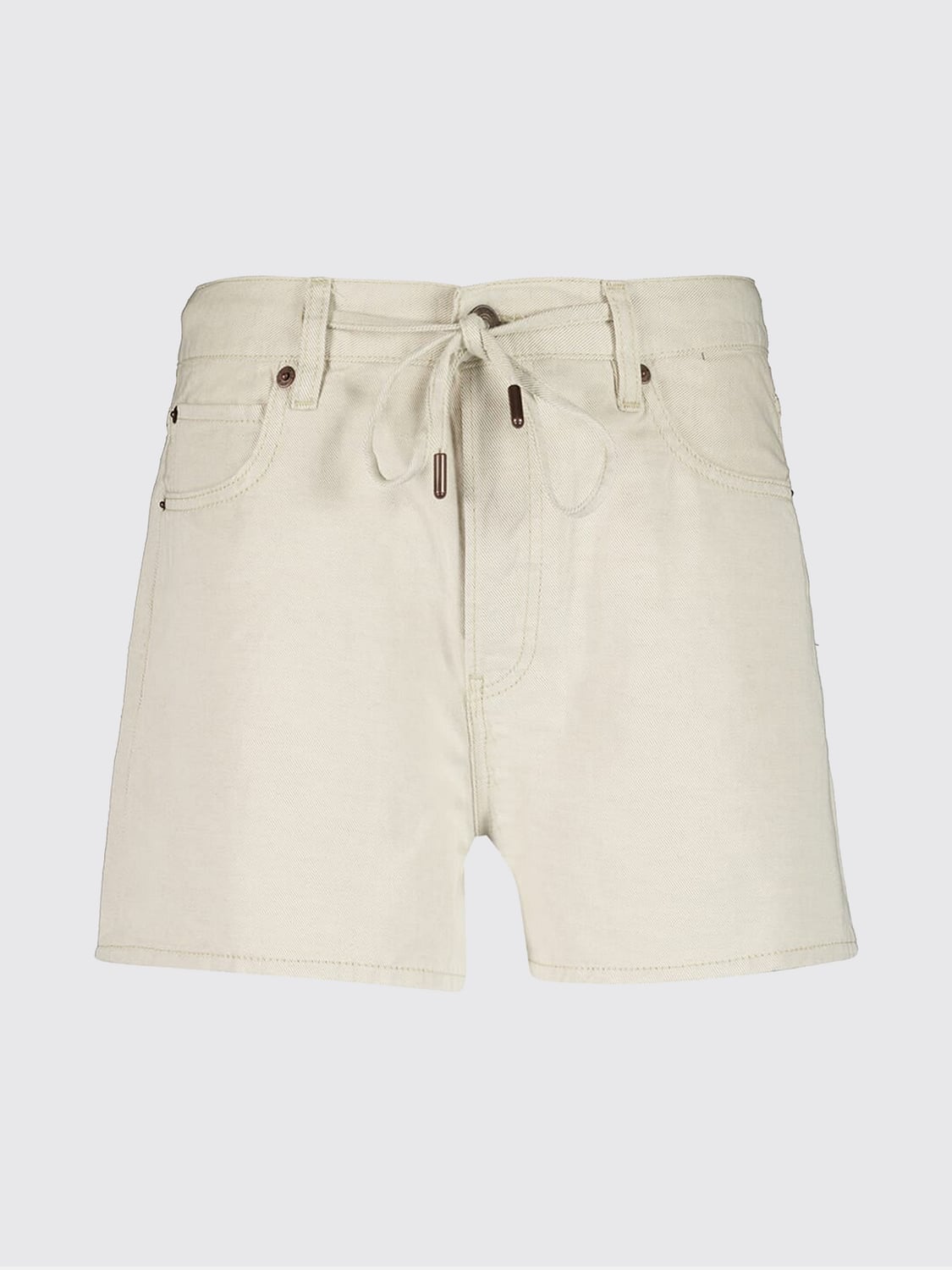 FRAME SHORTS: FRAME High-Waisted Cotton and Linen Blend Shorts with Drawstring and Five Pockets, Beige - Img 2