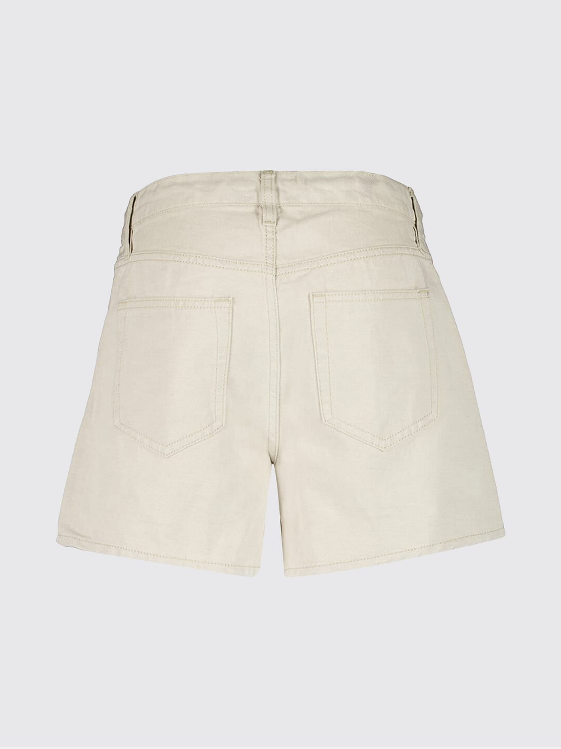 FRAME SHORTS: FRAME High-Waisted Cotton and Linen Blend Shorts with Drawstring and Five Pockets, Beige - Img 3