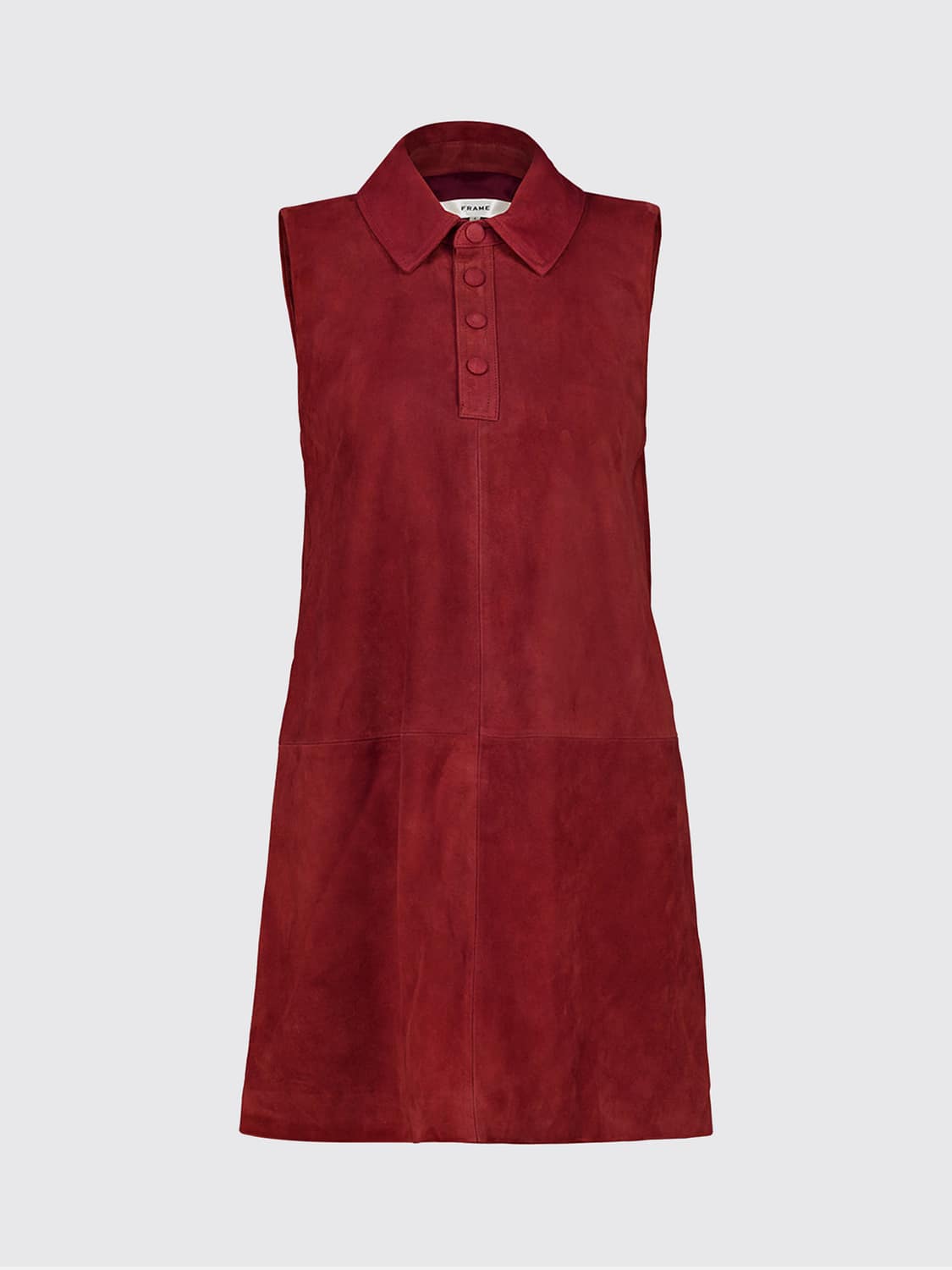 FRAME ROBE: Mini-robe chemisier sans manches Frame en suède avec col classique, Rouge - Img 2