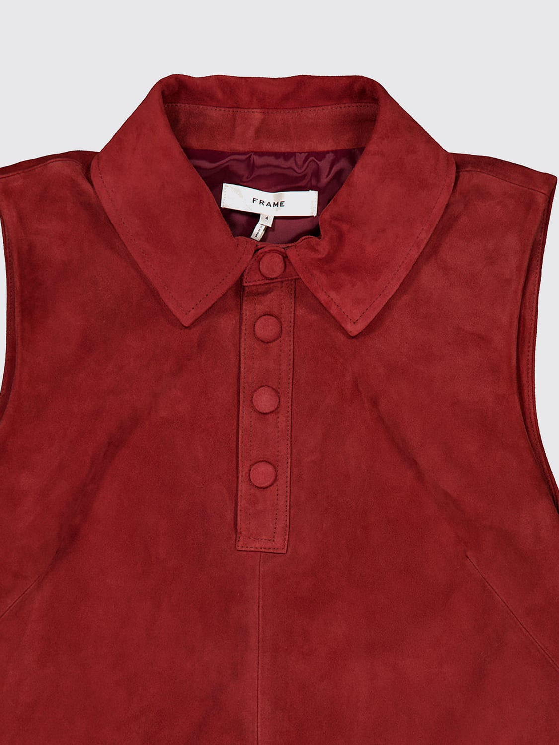 FRAME ROBE: Mini-robe chemisier sans manches Frame en suède avec col classique, Rouge - Img 4