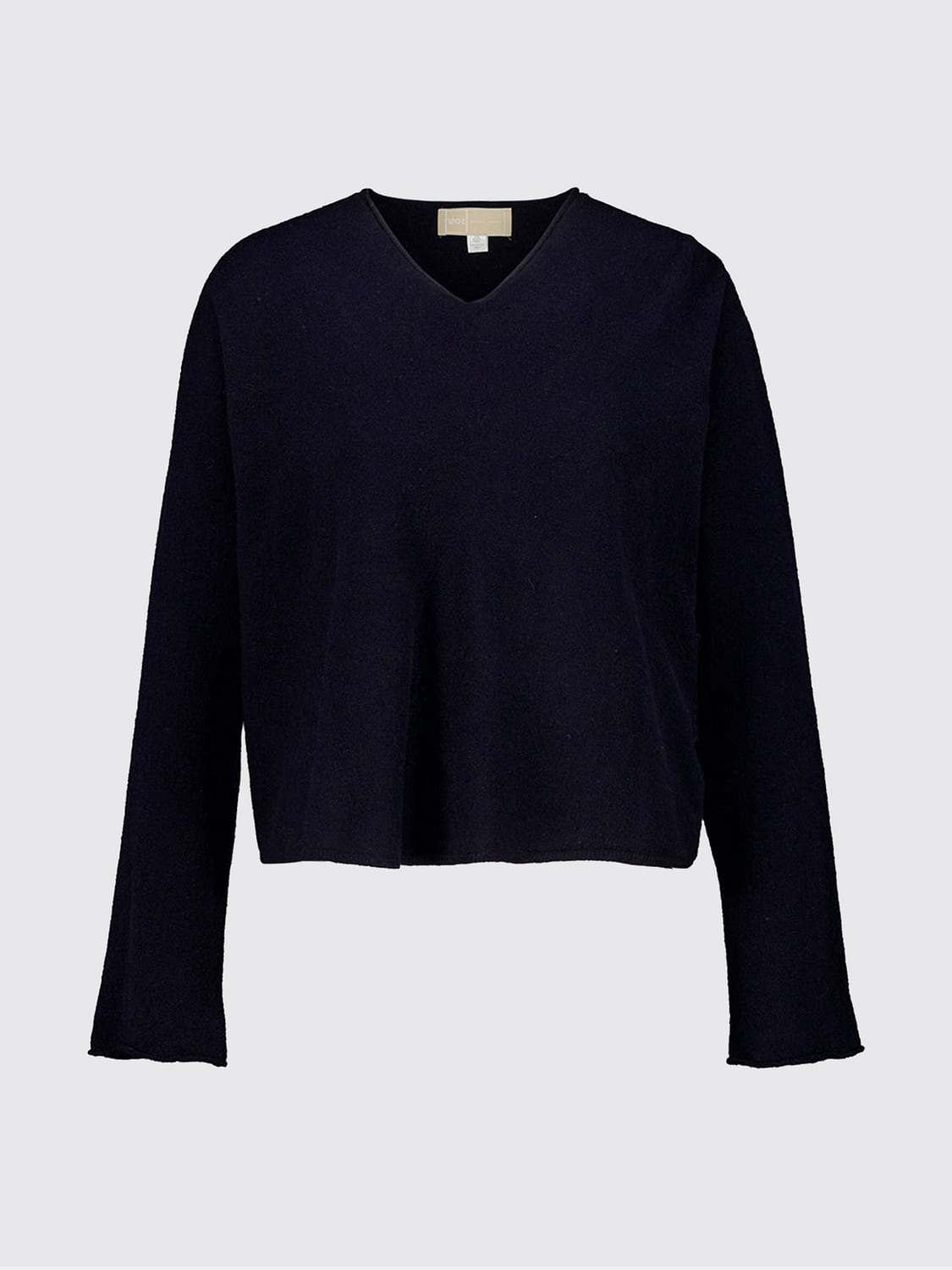120% LINO JERSEY: Jersey con cuello de pico 120% Lino de cachemira y lana con ribetes acanalados, Azul Oscuro - Img 2