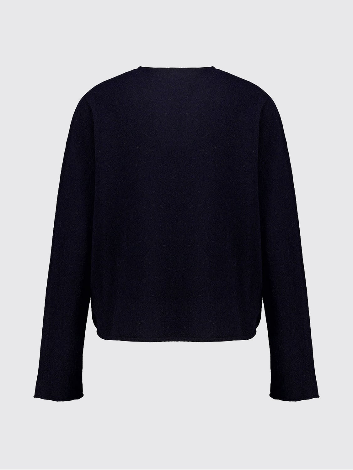 120% LINO JERSEY: Jersey con cuello de pico 120% Lino de cachemira y lana con ribetes acanalados, Azul Oscuro - Img 3
