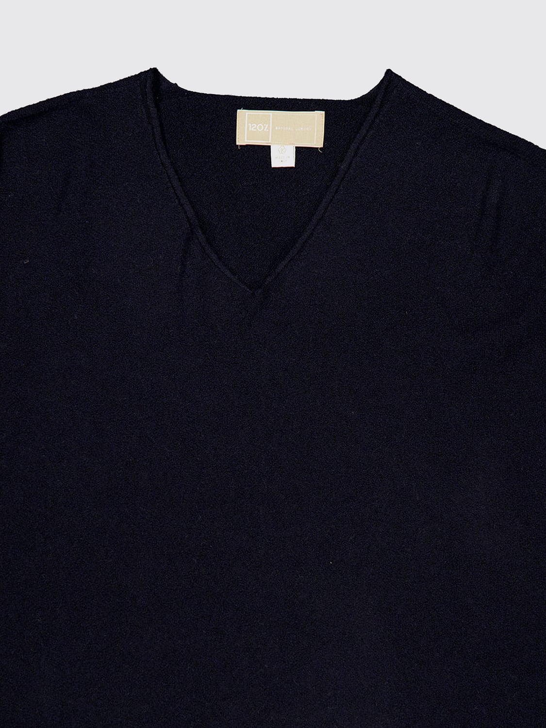 120% LINO JERSEY: Jersey con cuello de pico 120% Lino de cachemira y lana con ribetes acanalados, Azul Oscuro - Img 4