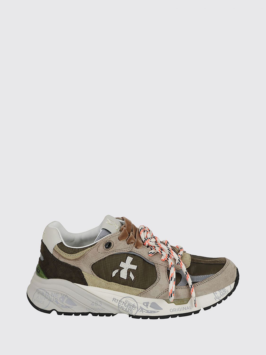 PREMIATA BASKETS: Baskets basses Mased Premiata en cuir suédé et tissu technique avec logo, Vert - Img 1