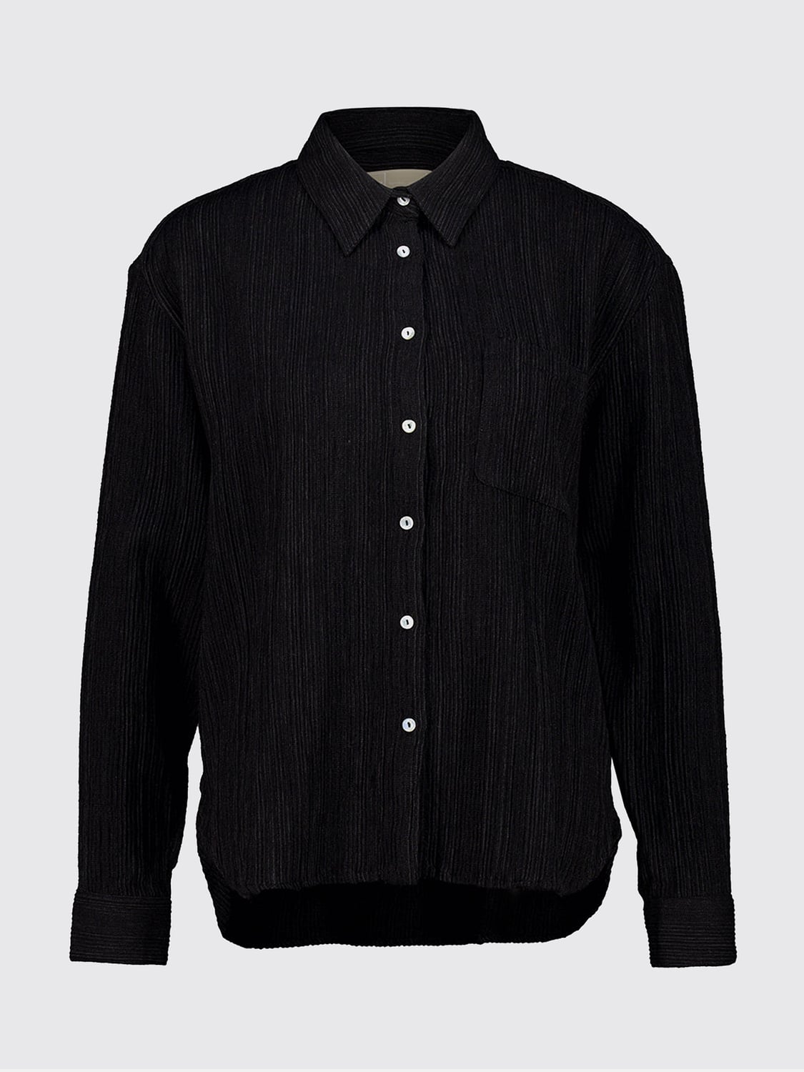 120% LINO CAMISA: Camisa plisada de manga larga 120% Lino en mezcla de lana, Negro - Img 2