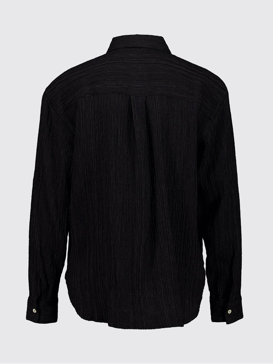 120% LINO CAMISA: Camisa plisada de manga larga 120% Lino en mezcla de lana, Negro - Img 3