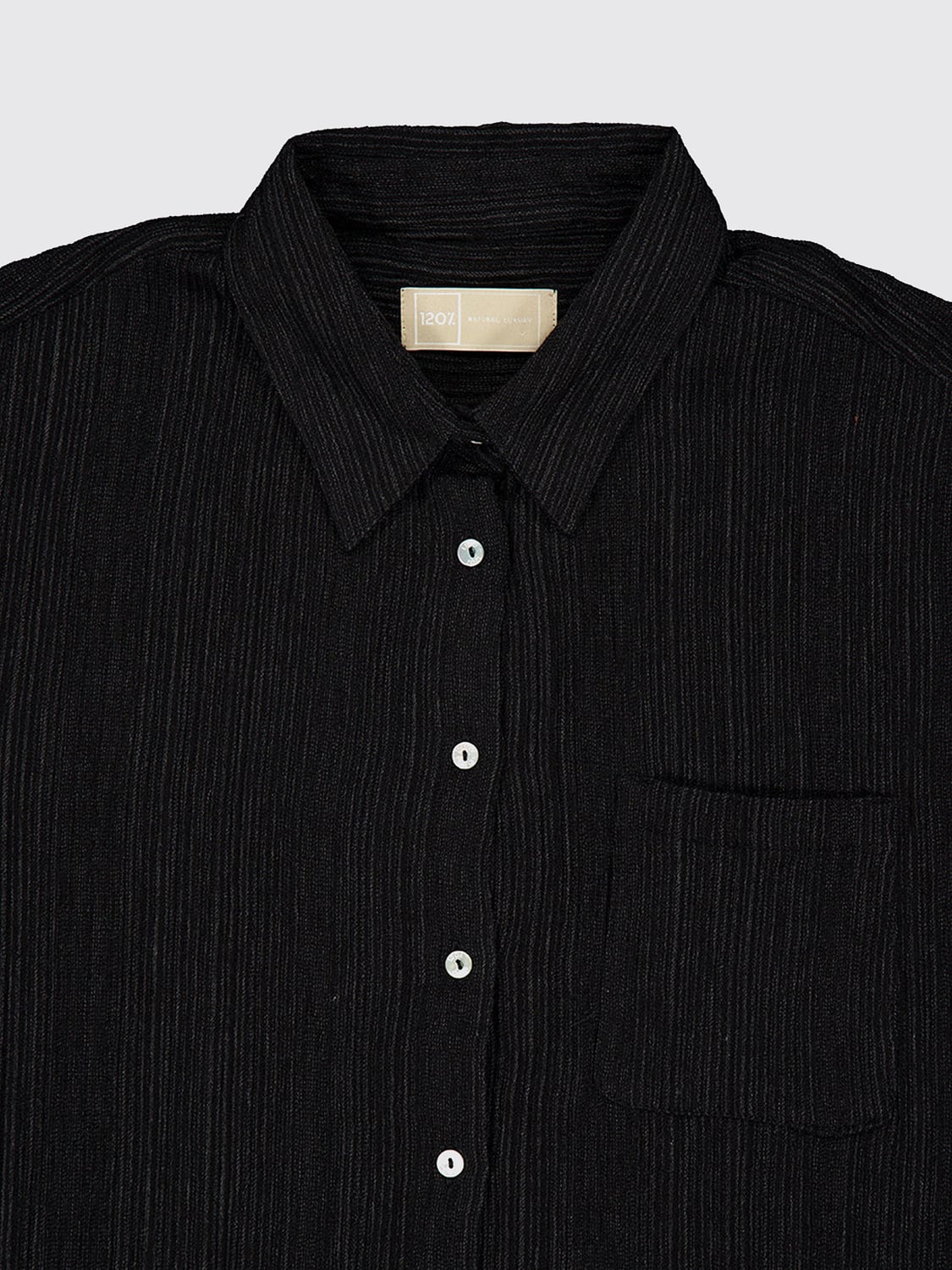 120% LINO CAMISA: Camisa plisada de manga larga 120% Lino en mezcla de lana, Negro - Img 4