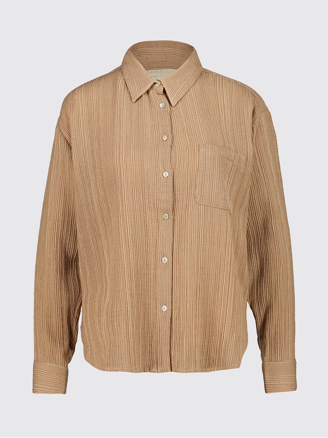 120% LINO CAMISA: Camisa plisada de manga larga 120% Lino en mezcla de lana, Marrón - Img 2