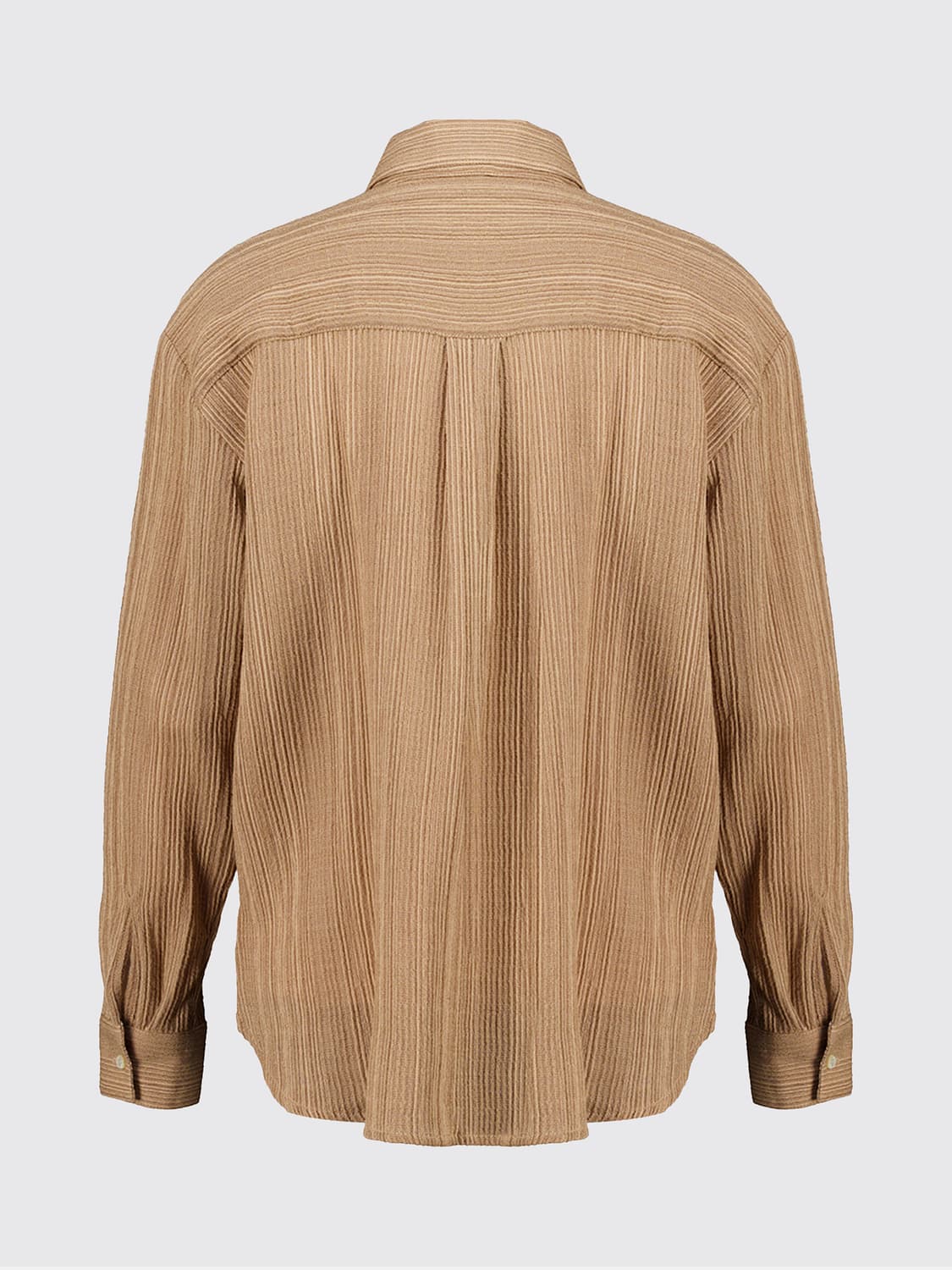 120% LINO CAMISA: Camisa plisada de manga larga 120% Lino en mezcla de lana, Marrón - Img 3