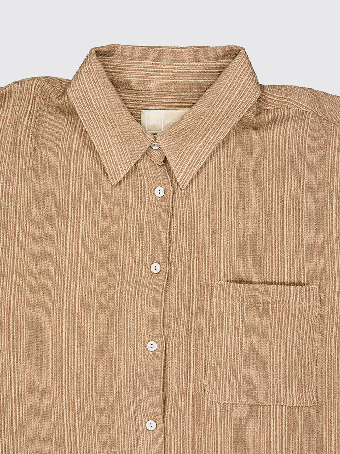120% LINO CAMISA: Camisa plisada de manga larga 120% Lino en mezcla de lana, Marrón - Img 4
