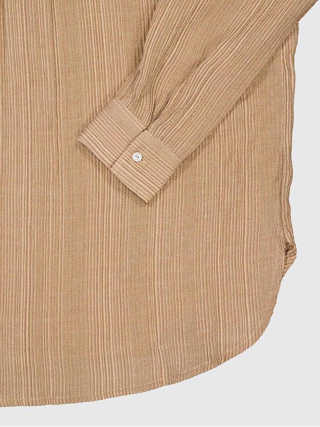 120% LINO CAMISA: Camisa plisada de manga larga 120% Lino en mezcla de lana, Marrón - Img 5