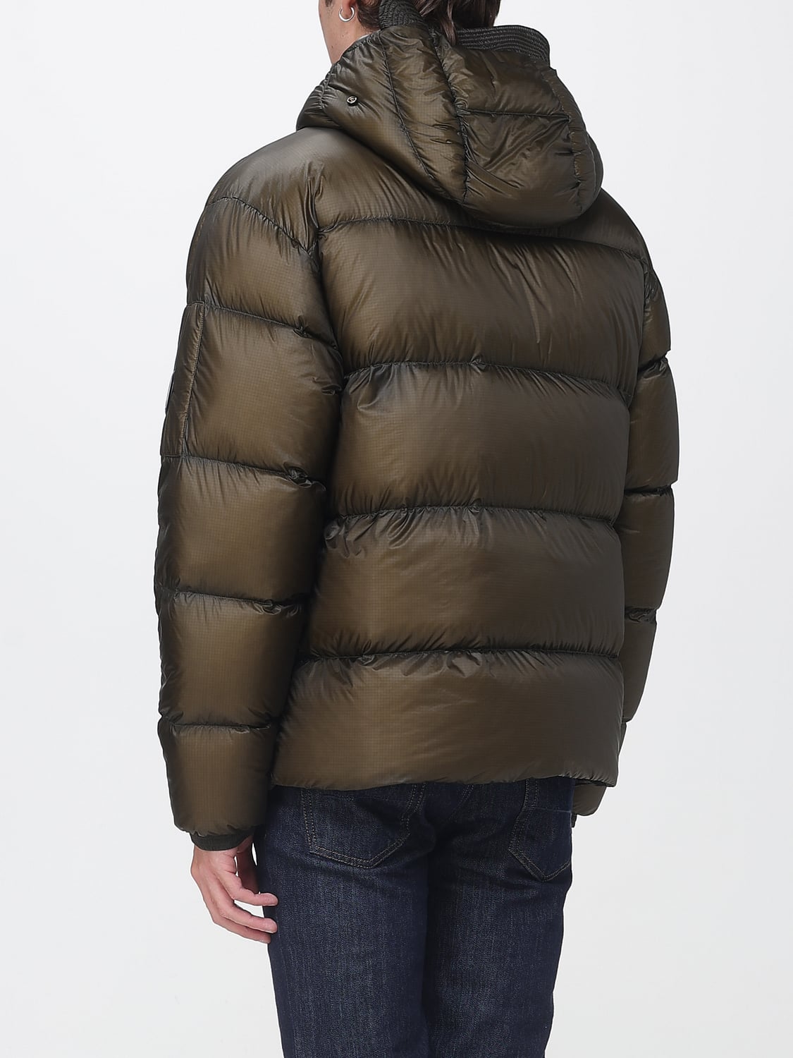 C.P. COMPANY JACKET: C.P. Company Ripstop Nylon Puffer Jacket with Iconic Goggle Hood, Olive - Img 2