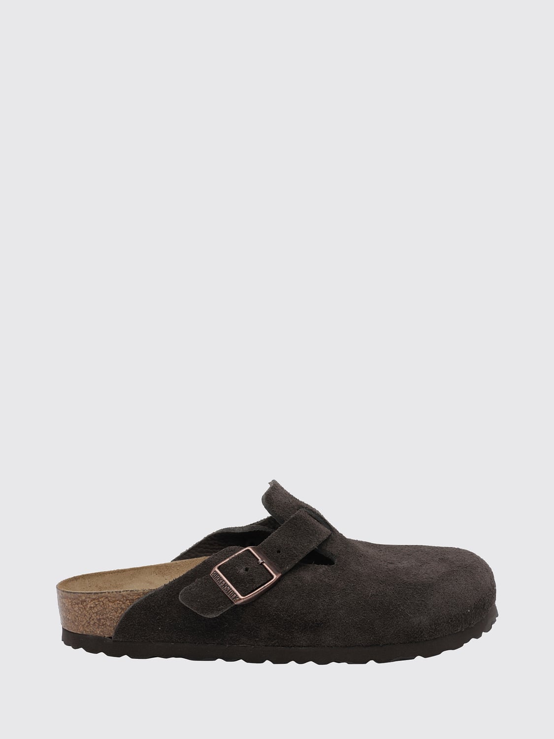BIRKENSTOCK CHAUSSURES: Mules Boston Birkenstock en daim avec bride réglable, Marron - Img 1