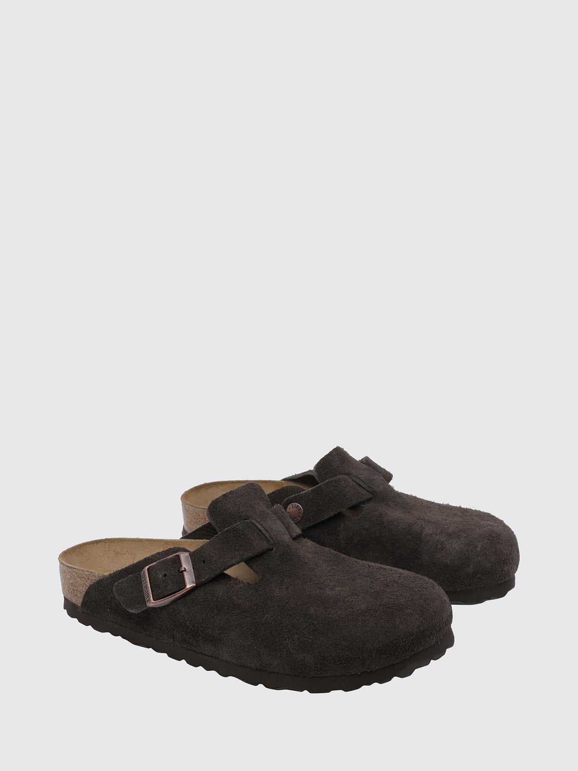 BIRKENSTOCK CHAUSSURES: Mules Boston Birkenstock en daim avec bride réglable, Marron - Img 2