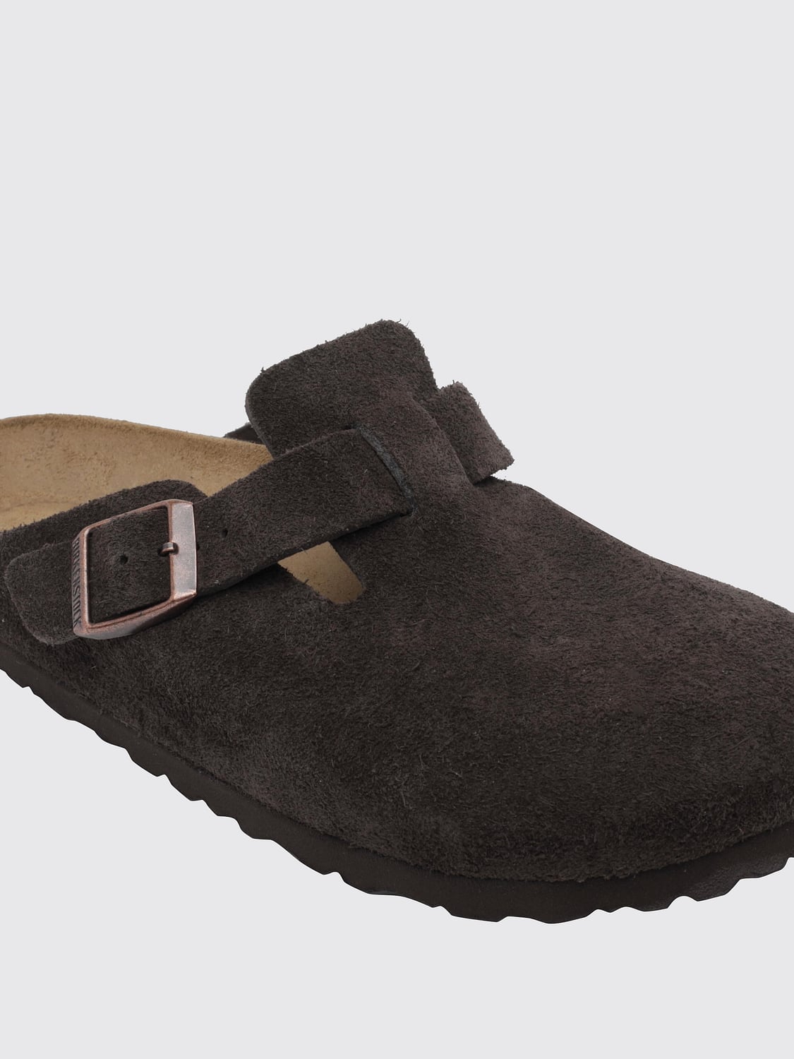 BIRKENSTOCK CHAUSSURES: Mules Boston Birkenstock en daim avec bride réglable, Marron - Img 4