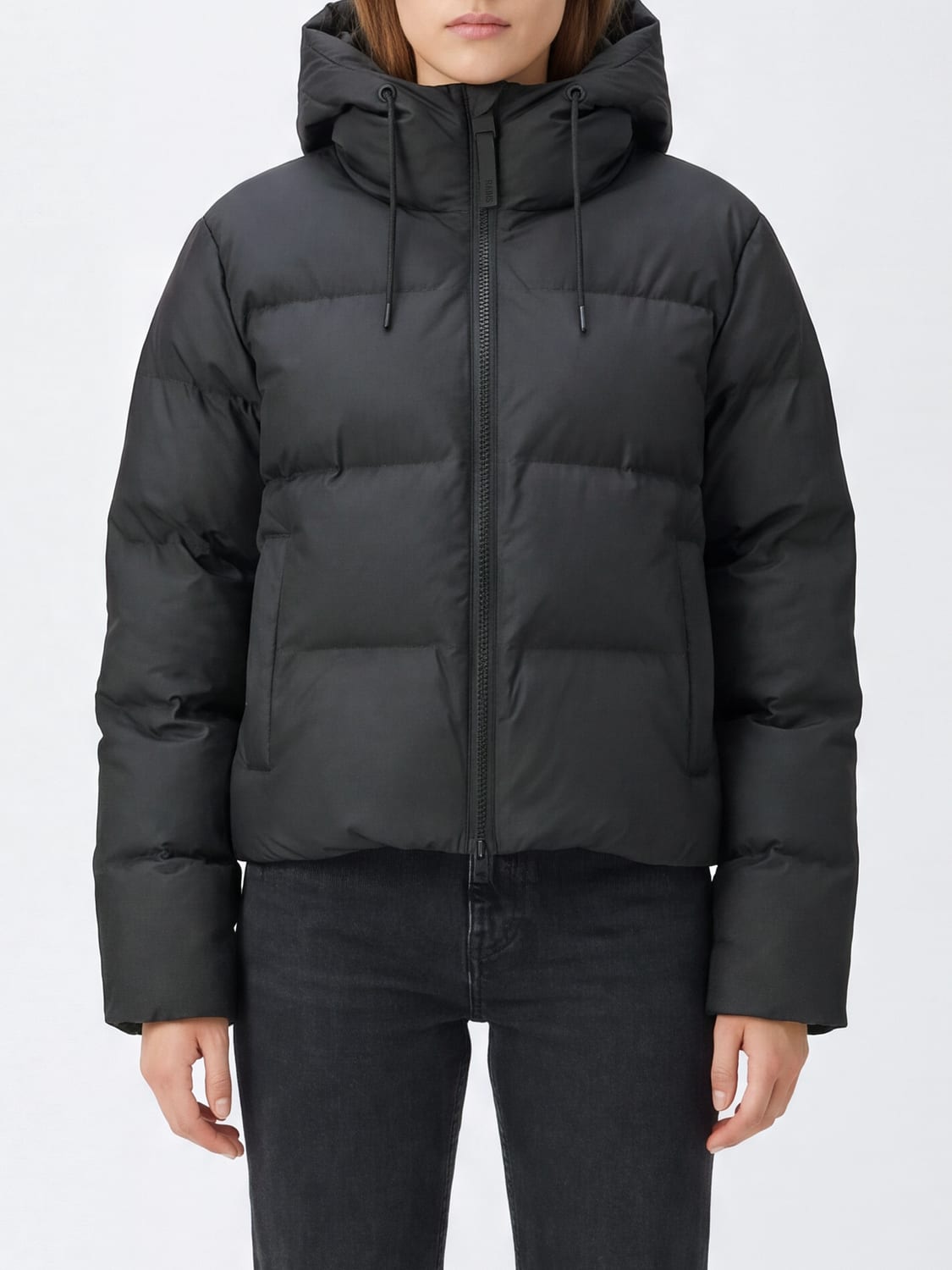 RAINS JACKET: Rains Short Waterproof Quilted Jacket in Recycled Technical Fabric, Black - Img 1