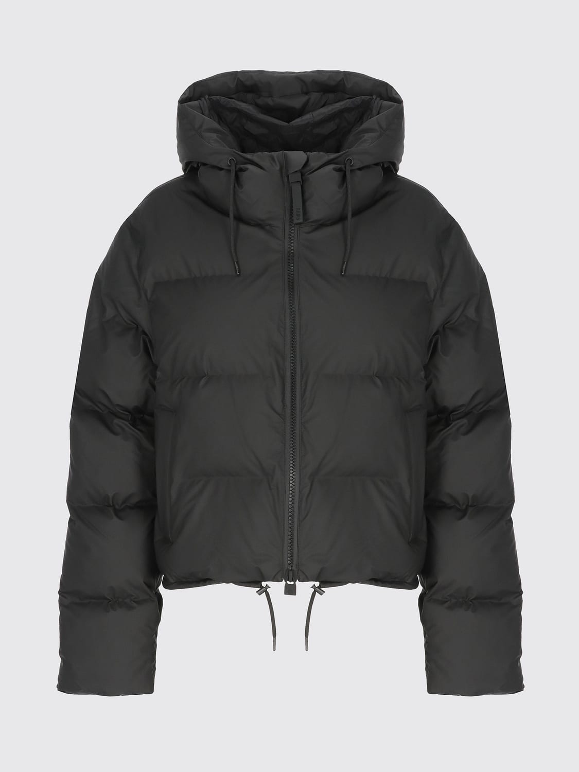 RAINS JACKET: Rains Short Waterproof Quilted Jacket in Recycled Technical Fabric, Black - Img 2