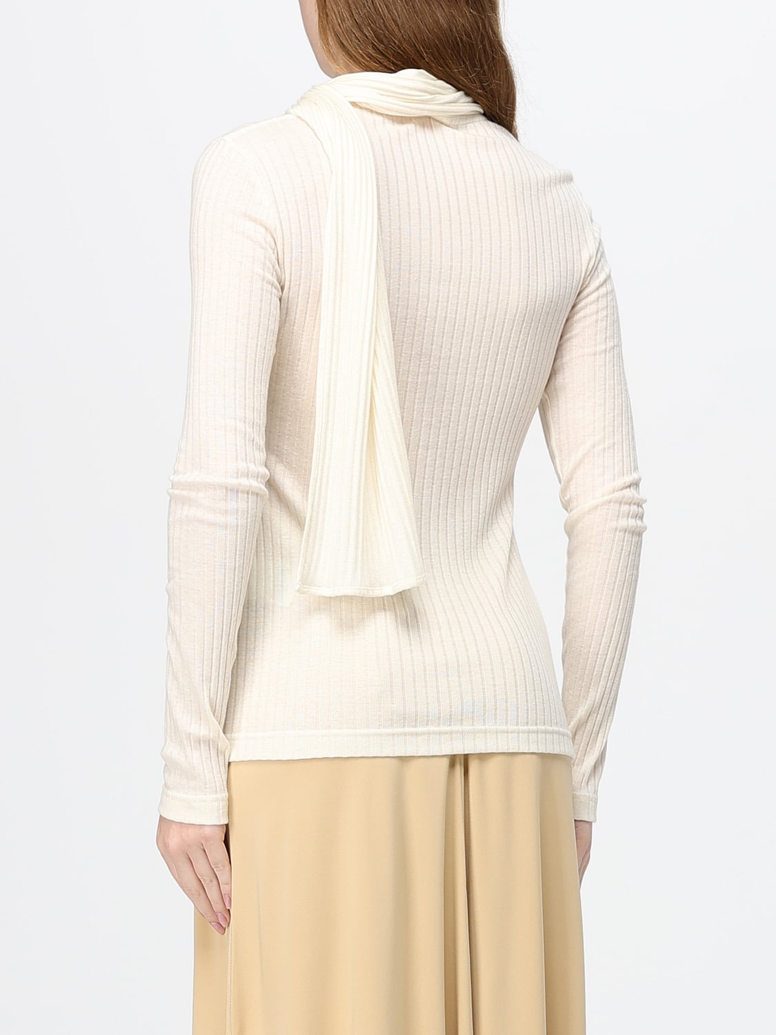 TOTEME JERSEY: Cárdigan de canalé Toteme de mezcla de lana con cuello de lazo, Crudo - Img 3