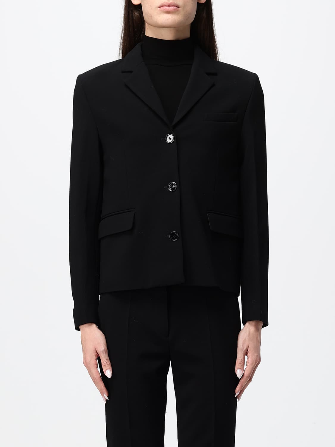 TOTEME GIACCA: Blazer corto monopetto Toteme in pura lana con revers a lancia, Nero - Img 1