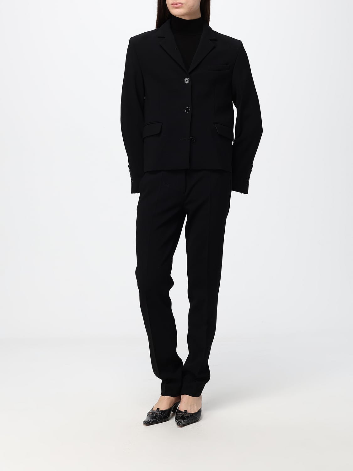 TOTEME GIACCA: Blazer corto monopetto Toteme in pura lana con revers a lancia, Nero - Img 2
