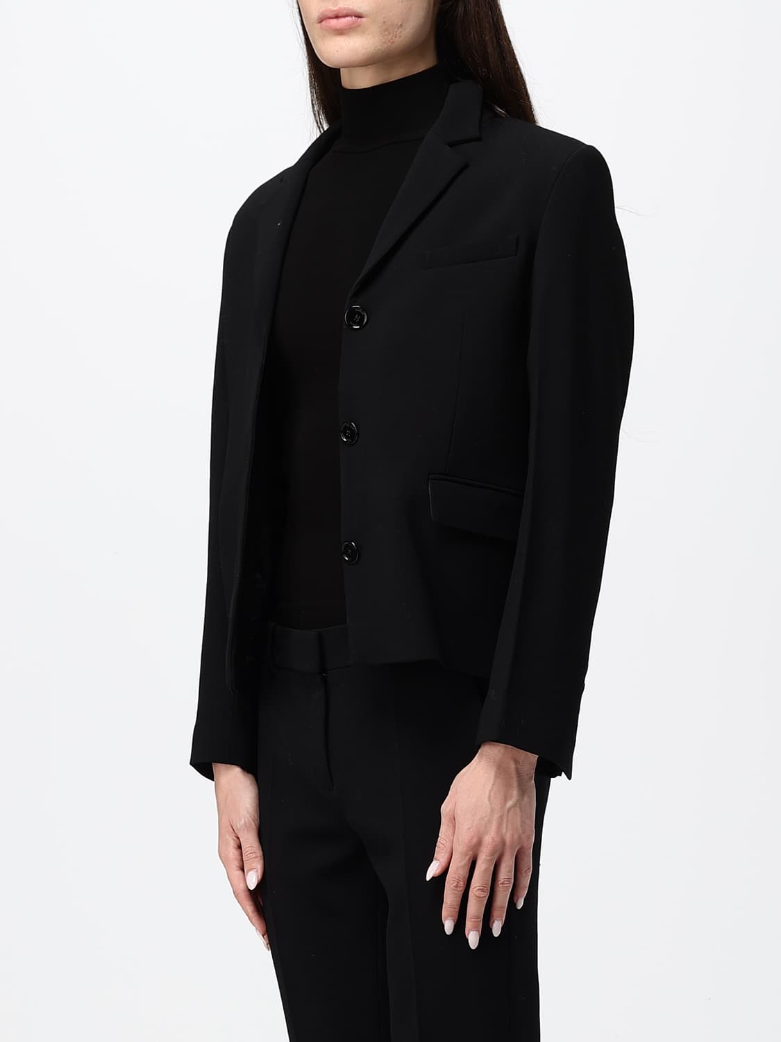 TOTEME GIACCA: Blazer corto monopetto Toteme in pura lana con revers a lancia, Nero - Img 4