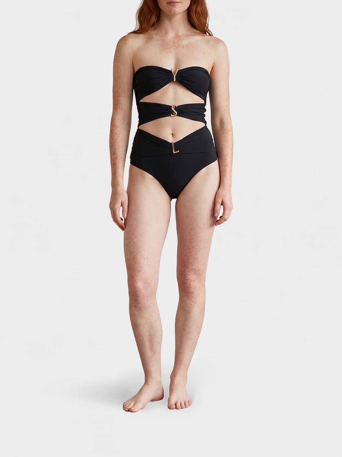 SAINT LAURENT BADEMODE: Cut-out-Badeanzug Saint Laurent mit YSL-Monogramm und Herzausschnitt, Schwarz - Img 1