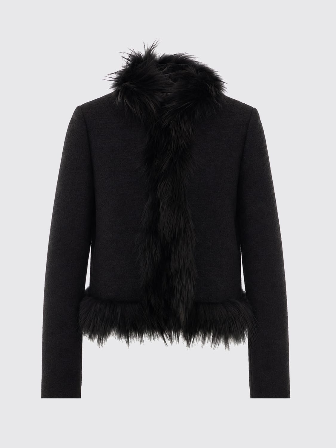FENDI ABRIGO: Abrigo corto de botonadura sencilla Fendi en mezcla de lana con cuello alto, Negro - Img 2