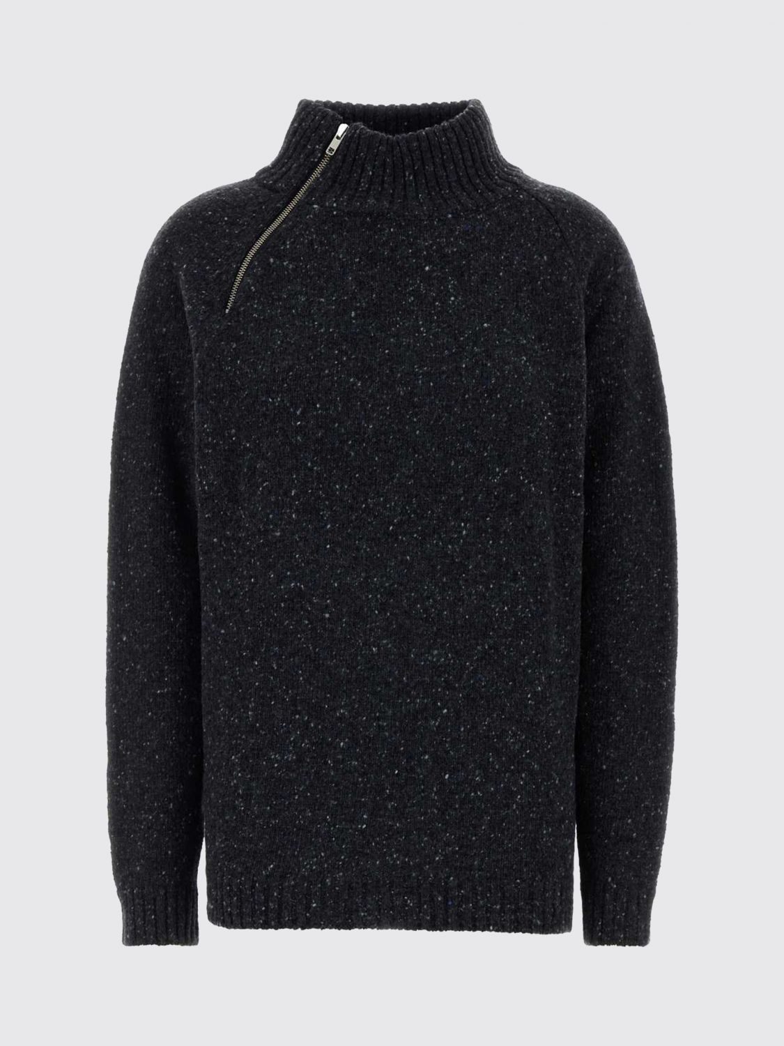 GIMAGUAS MAGLIA: Dolcevita Gimaguas in misto lana riciclata con zip parziale e spalle cadute, Nero - Img 2