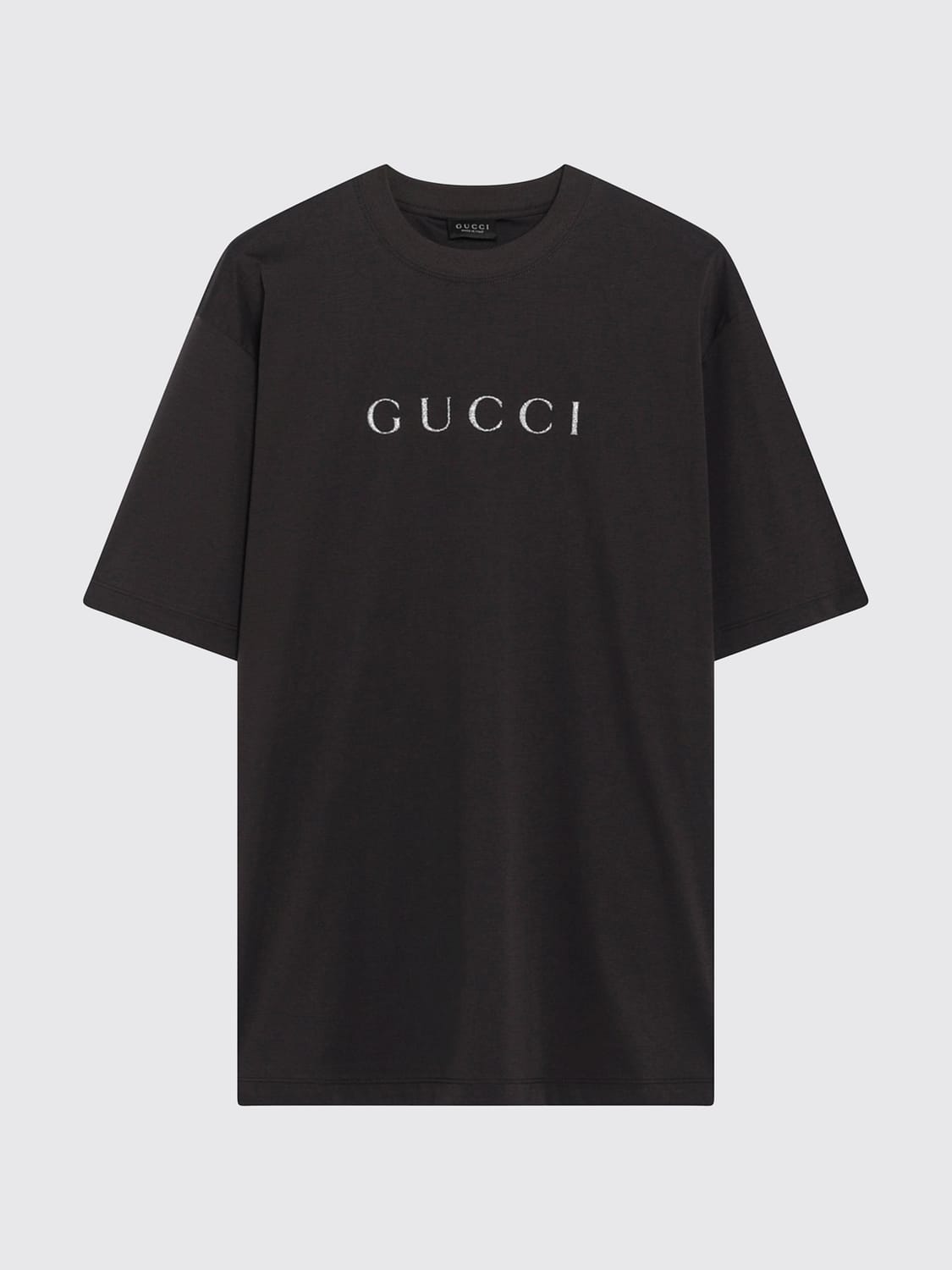 GUCCI T-SHIRTS: T-shirt Gucci girocollo in cotone con stampa logo a contrasto, Marrone - Img 2