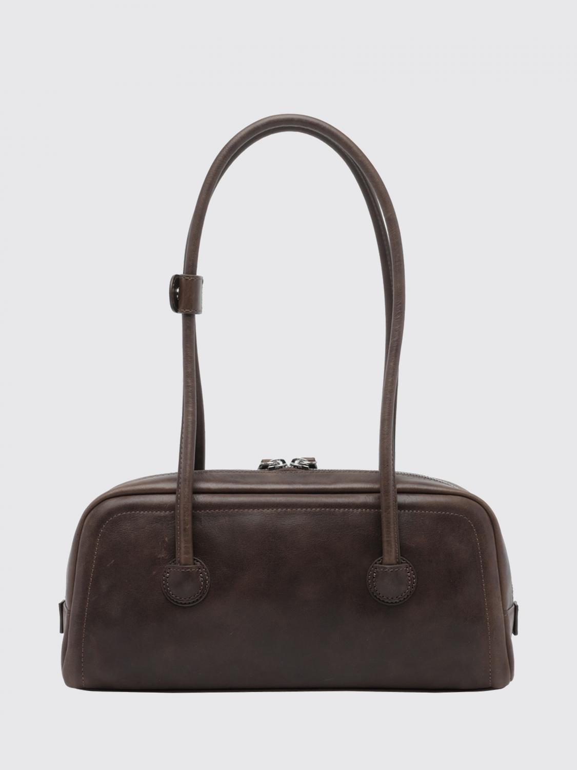 MARGESHERWOOD BOLSO DE HOMBRO: Bolso de hombro Boston Margesherwood de piel de ternera lisa con logotipo, Marrón - Img 2