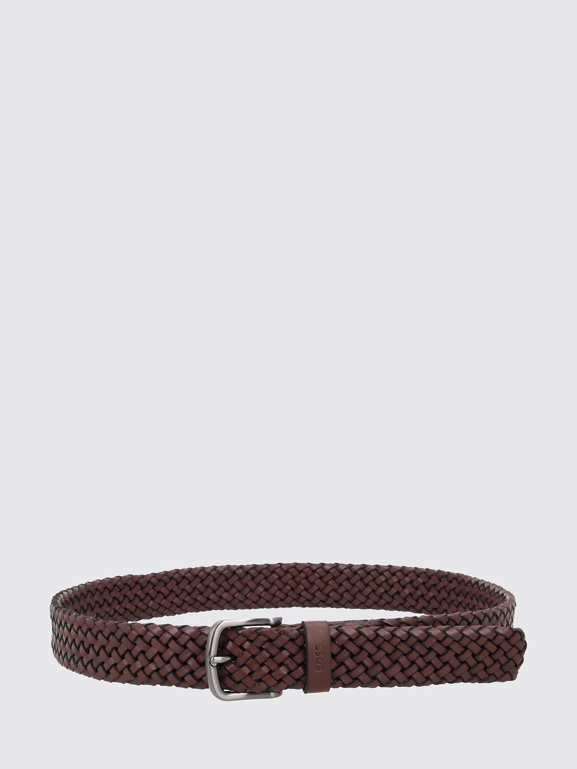 BOSS CEINTURE: Ceinture Boss en cuir de veau tressé marron avec boucle classique, Marron - Img 1