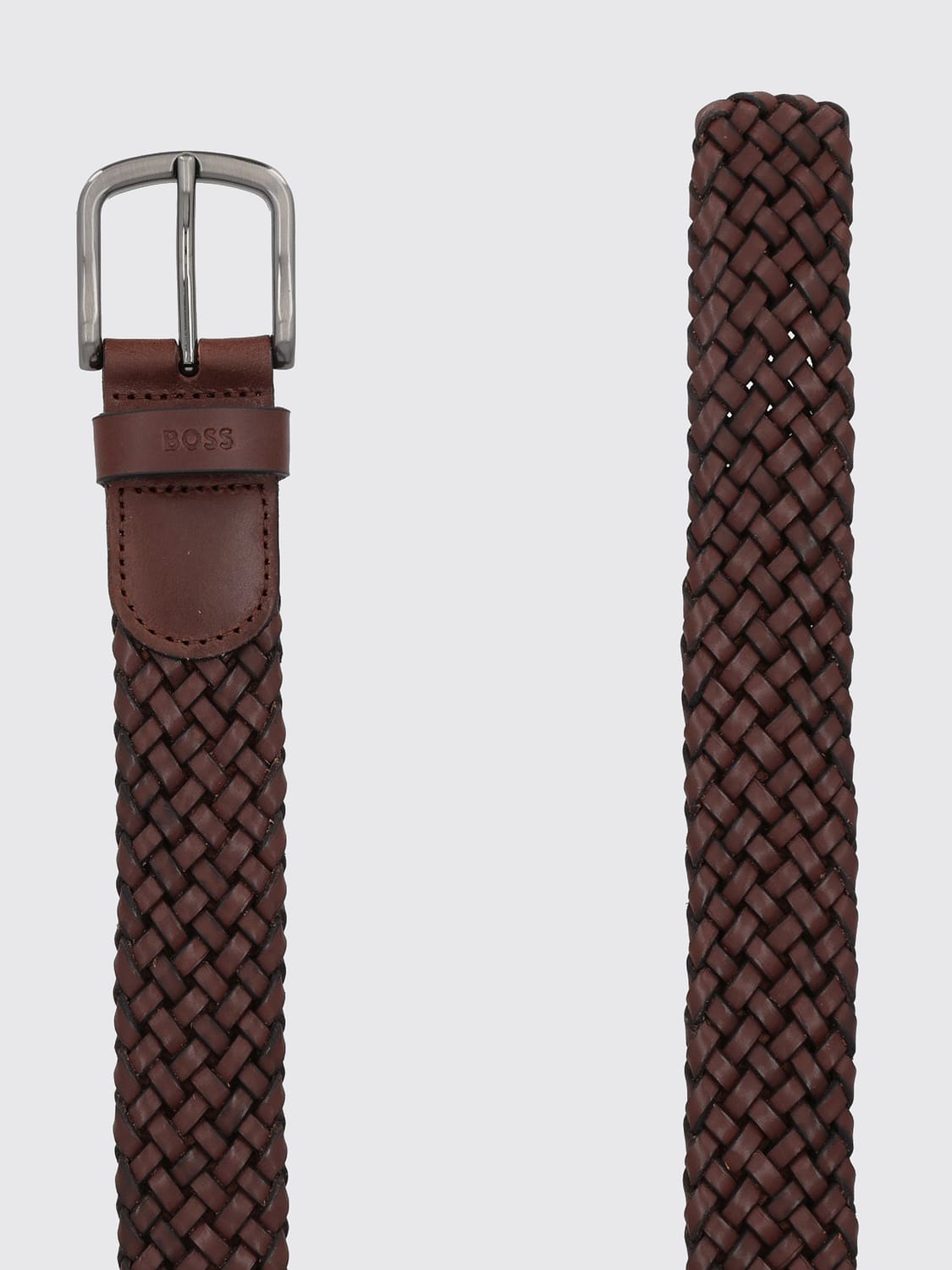 BOSS CEINTURE: Ceinture Boss en cuir de veau tressé marron avec boucle classique, Marron - Img 2
