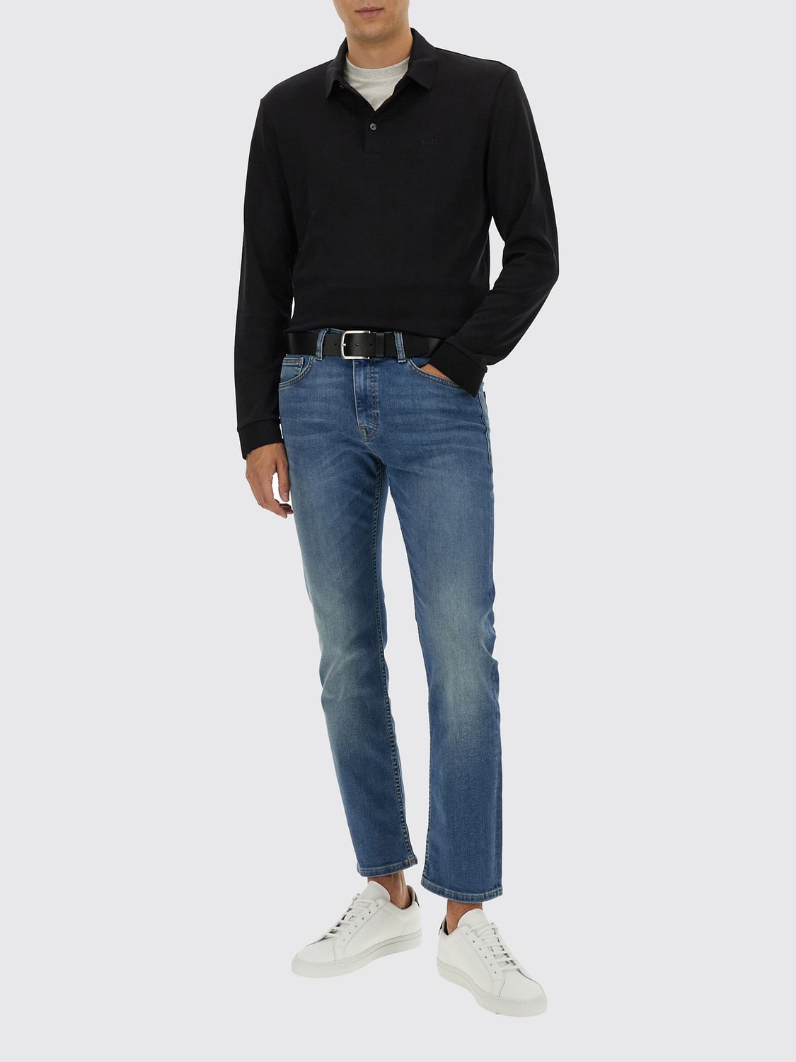 BOSS POLO: Polo à manches longues BOSS en coton avec logo brodé ton sur ton, Noir - Img 2