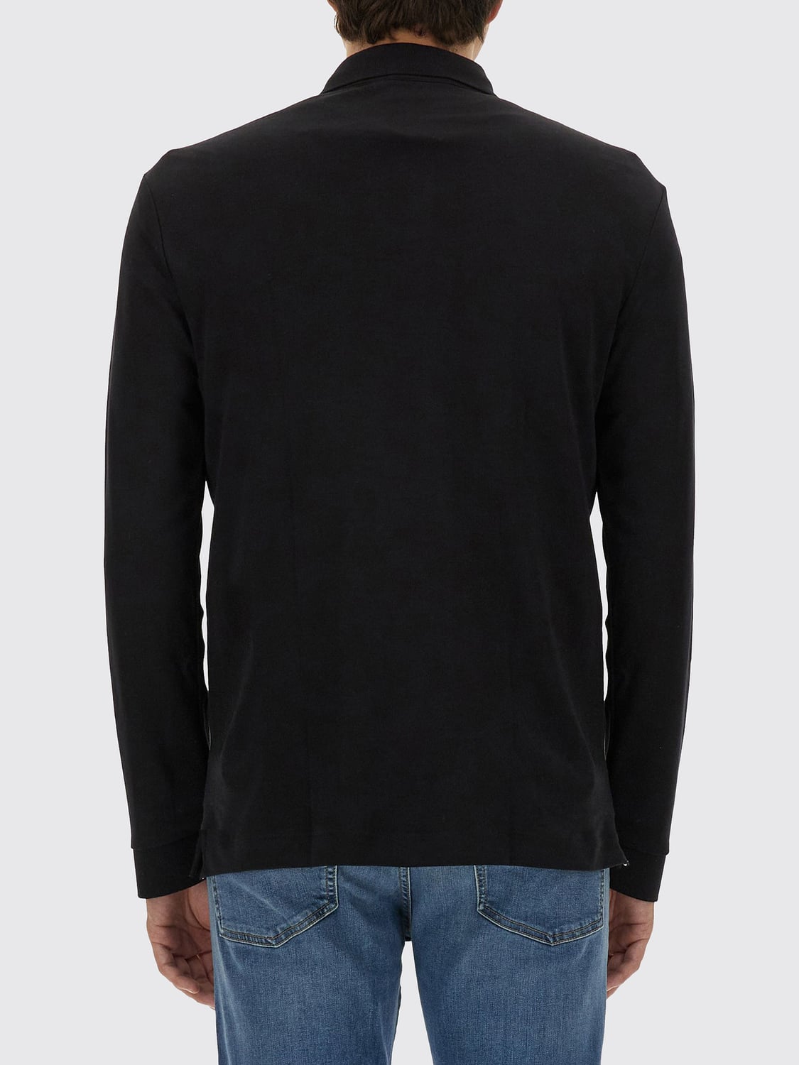 BOSS POLO: Polo à manches longues BOSS en coton avec logo brodé ton sur ton, Noir - Img 3