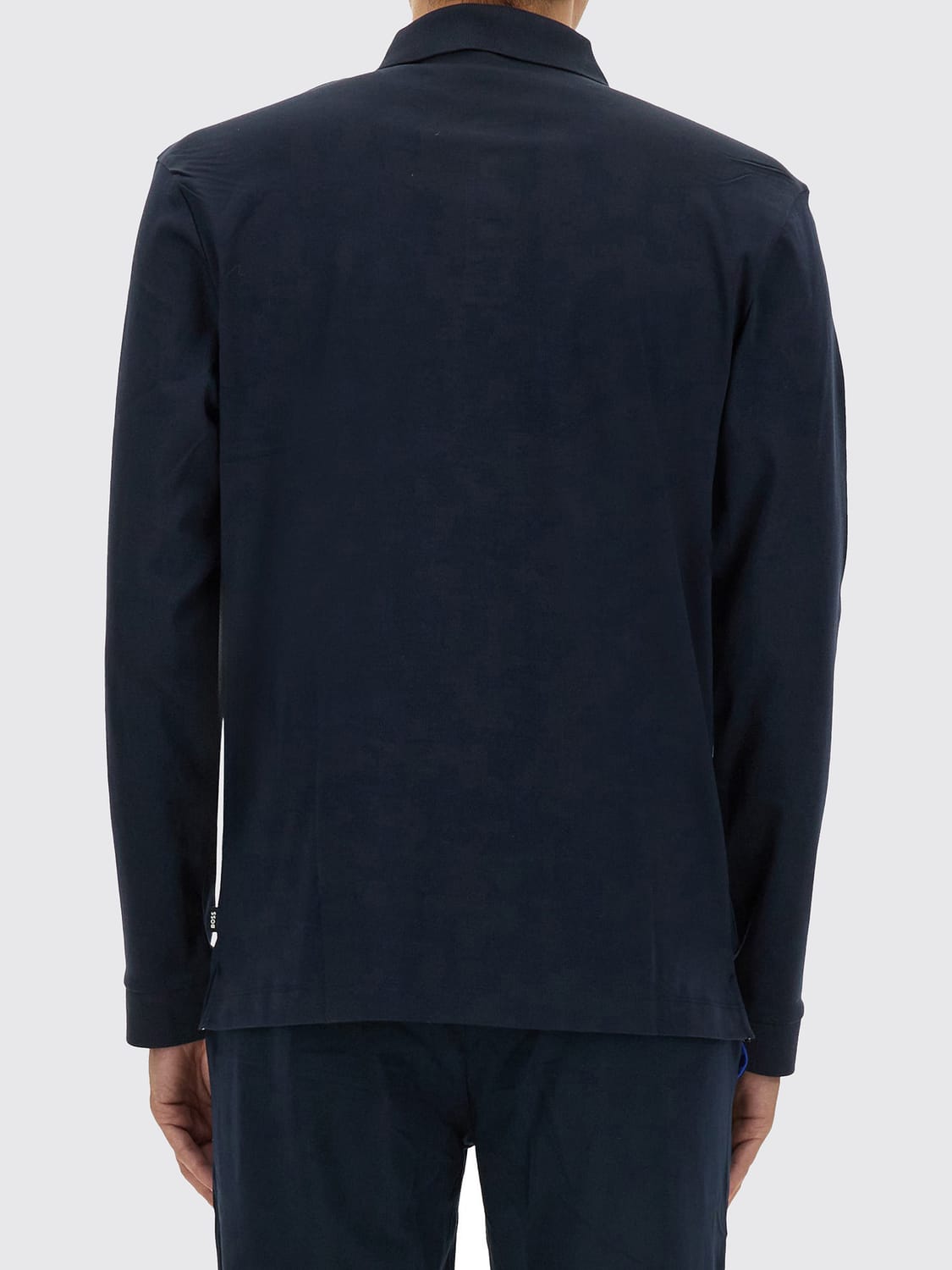 BOSS POLO: Polo à manches longues BOSS en coton avec logo brodé ton sur ton, Bleu - Img 3