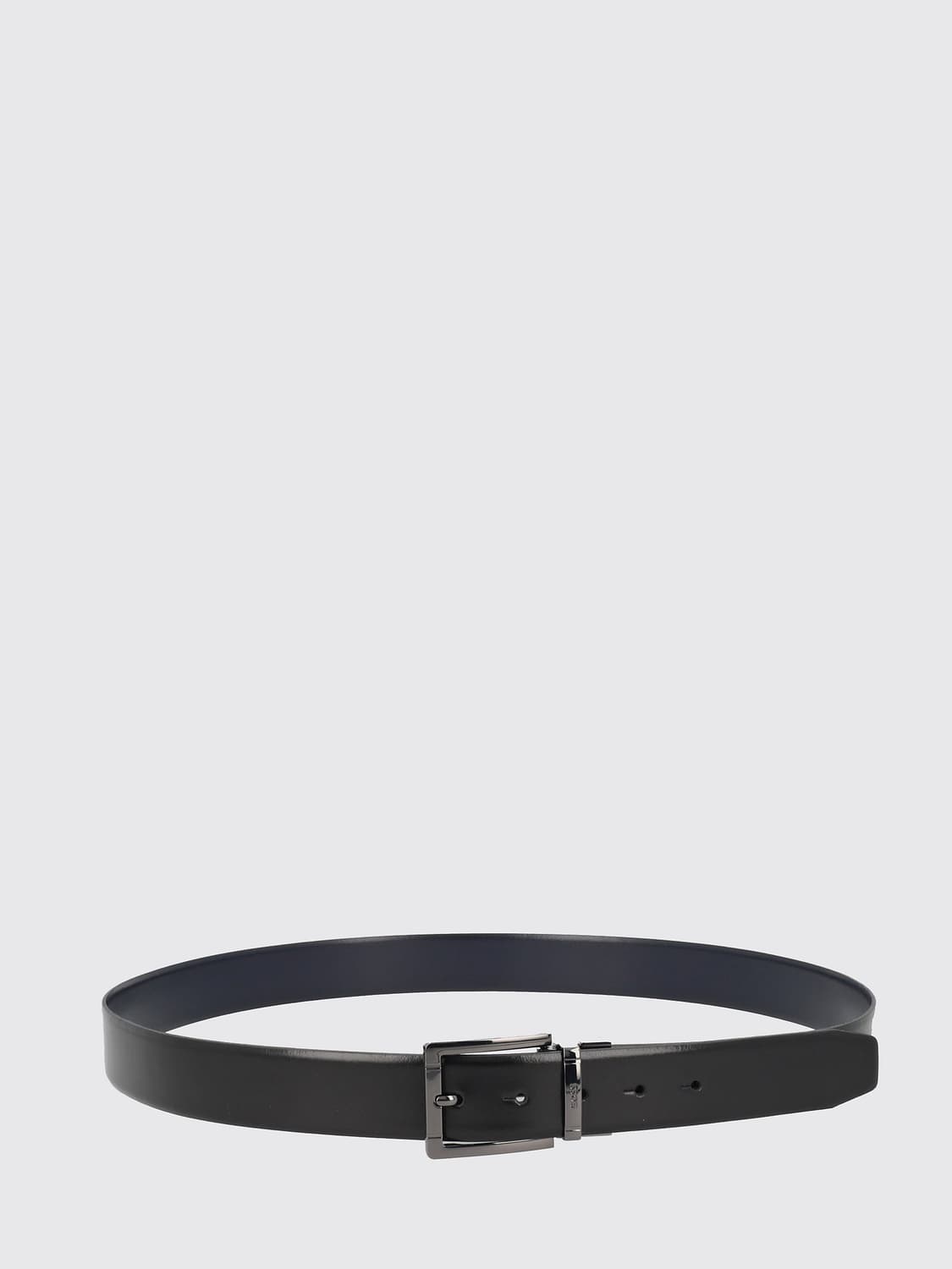 BOSS BELT: BOSS Adjustable Cow Leather Belt with Engraved Logo on Buckle, Black - Img 1