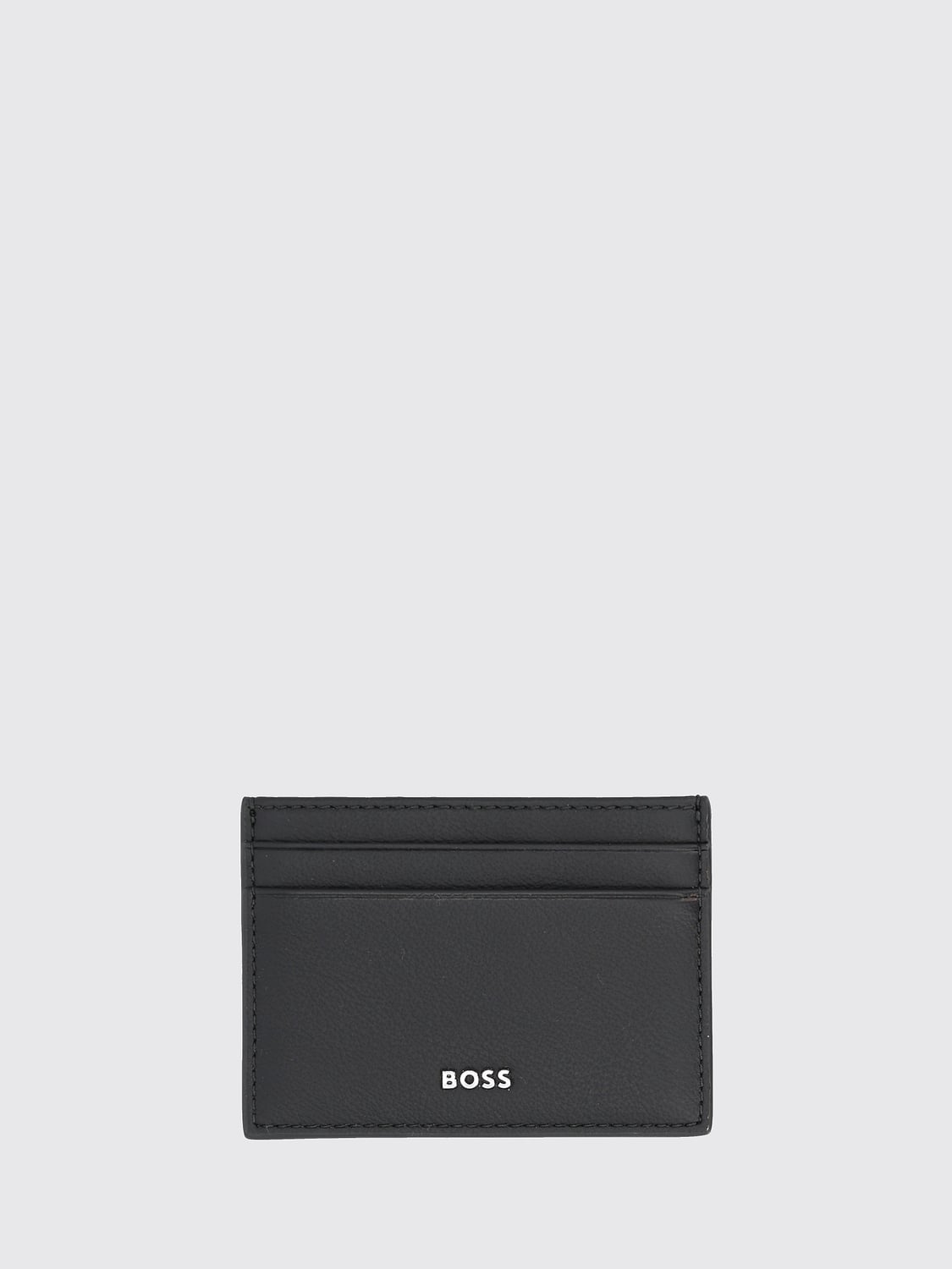 BOSS WALLET: BOSS Flat Leather Card Holder with Four Slots and Metal Logo, Black - Img 1