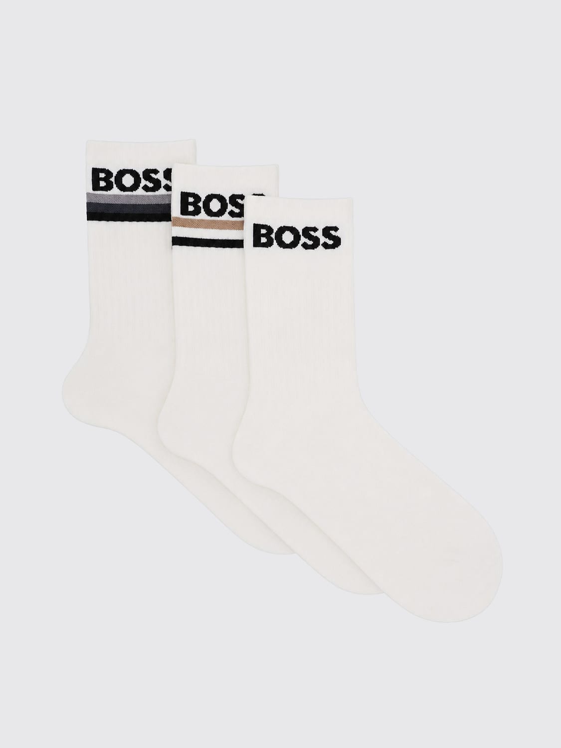 BOSS SOCKS: BOSS Set of Three Pairs of Low-Cut Stretch Cotton Socks with Jacquard Logo, Brown - Img 1