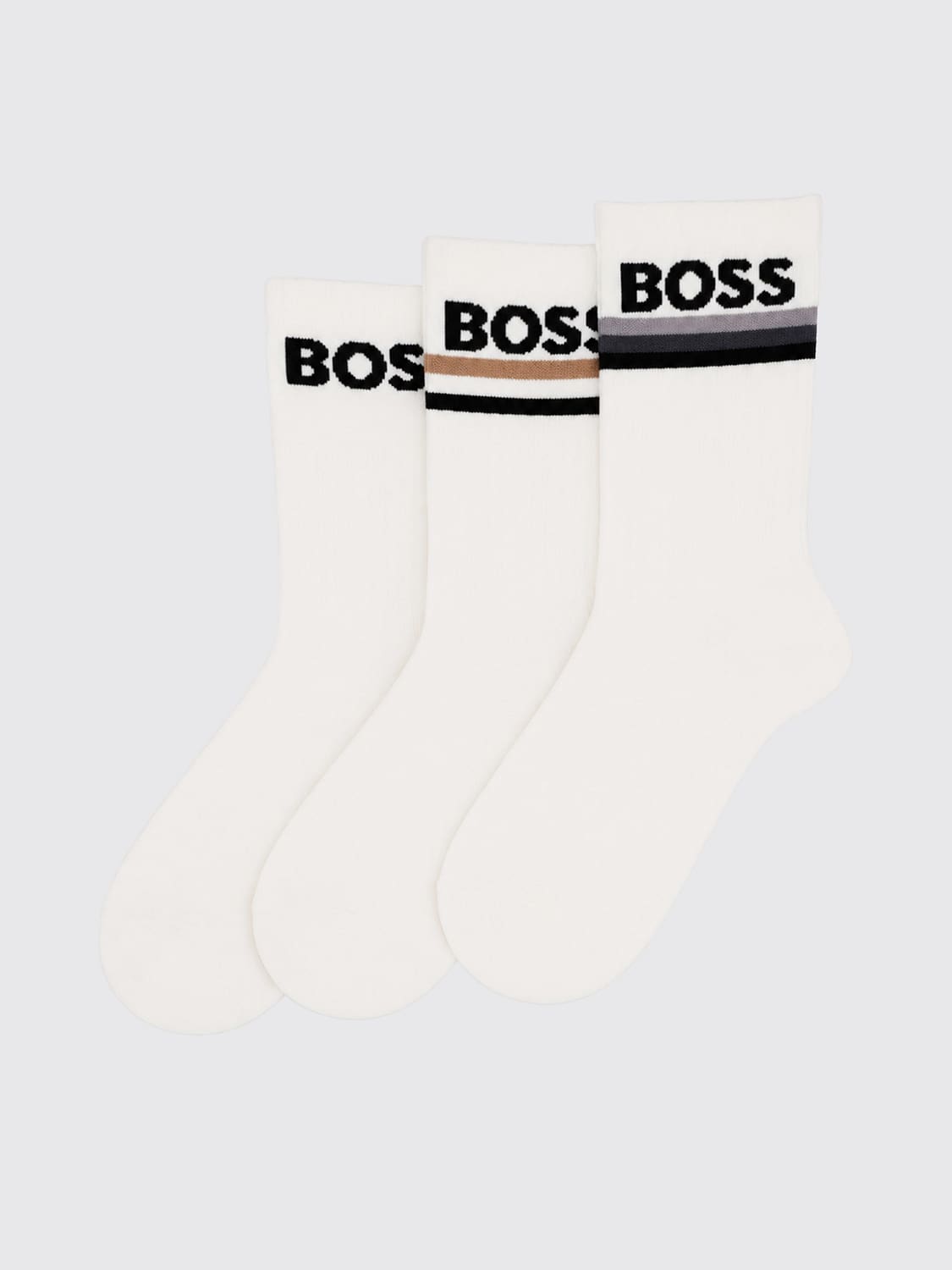 BOSS SOCKS: BOSS Set of Three Pairs of Low-Cut Stretch Cotton Socks with Jacquard Logo, Brown - Img 2