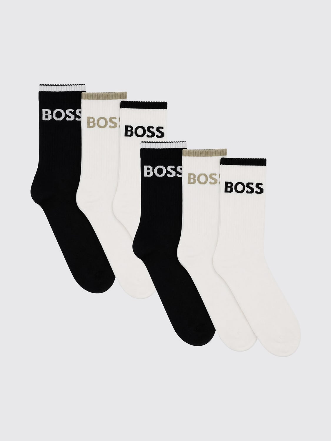BOSS CALZE: Set di 6 paia di calzini bassi BOSS in cotone stretch con logo jacquard, Nero - Img 1