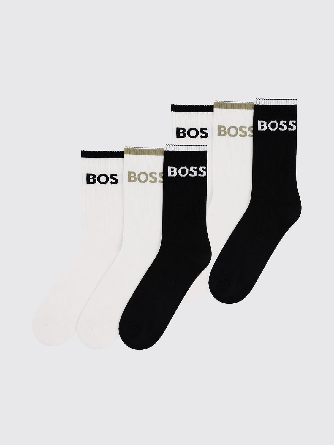 BOSS CALZE: Set di 6 paia di calzini bassi BOSS in cotone stretch con logo jacquard, Nero - Img 2