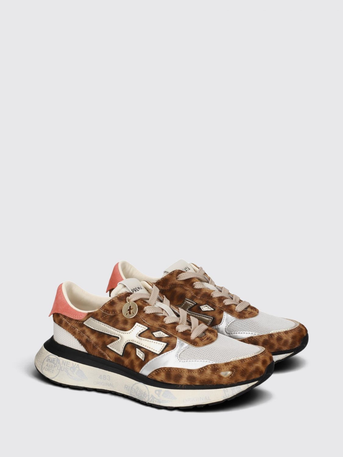 PREMIATA SNEAKERS: Lauryn Animal-Print Ponyfell-Sneakers Premiata mit Kristallverzierungen, Safari - Img 2