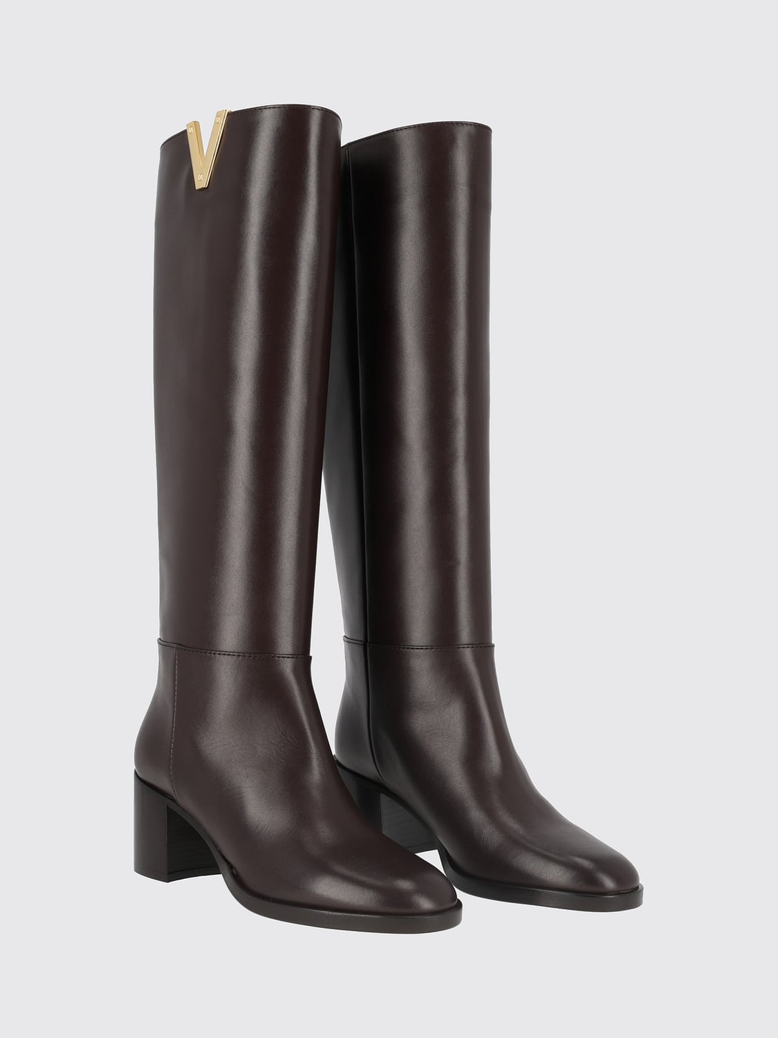 VIA ROMA 15 BOTTES: Bottes hautes Via Roma 15 en cuir lisse à talon moyen, Marron - Img 2